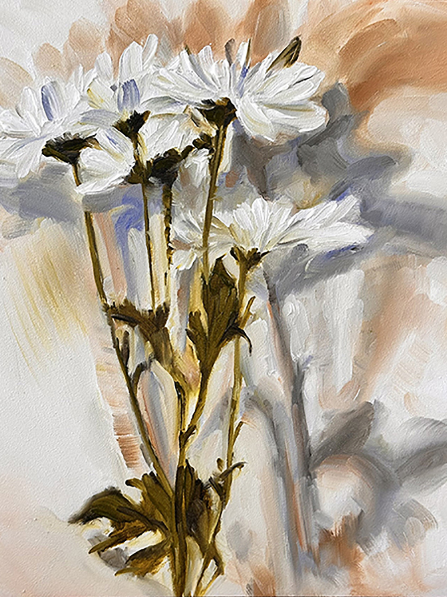 White Mums — Strada painting by Michele Aitchison